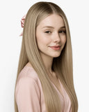 Extensiones Clip-In Vanilla Champagne Glow Highlight – 4 Piezas, 24", 220 g (Fibra Resistente al Calor)